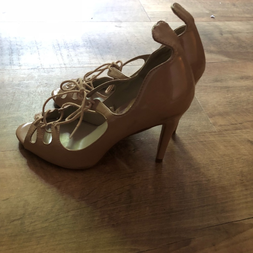 Zara Nude lace up patent leather heels 38 7
